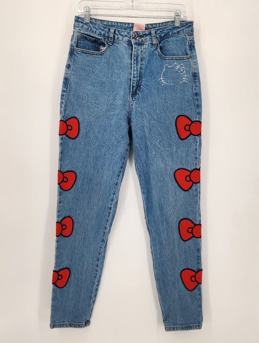 Hello Kitty x Sanrio Women’s High Rise Mom Jeans Blue Red Bow Embroidered Size 9